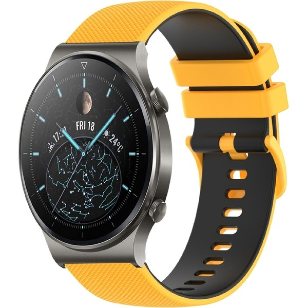 Case Markt Huawei Watch Gt3 Pro (46MM) Uyumlu Çift Renkli Metal Tokalı 22MM Silikon Kordon Cmarkt-Leo - Sarı - Siyah Giyilebilir Teknoloji Aksesuarları Fiyatı