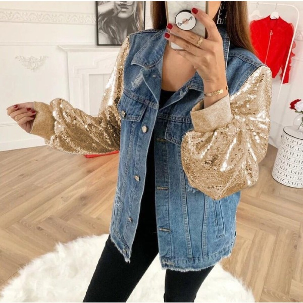 Case Moda Kadın Kolları Pul Payet Düğmeli Şık Kot Ceket Bayan Ceket Fiyatı