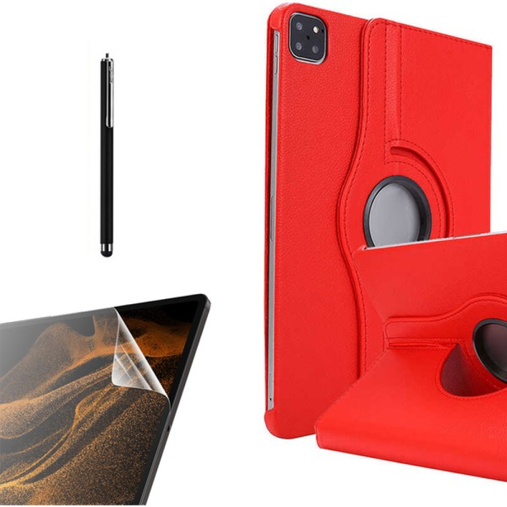 Case Street Apple iPad Pro 11 2020 11 Inç Kılıf Kapaklı Standlı 360 Dönebilen Koruma DN22 + Nano + Kalem Kırmızı - Apple iPad Pro 11 2020 11 İnç Tablet Kılıfı Fiyatı