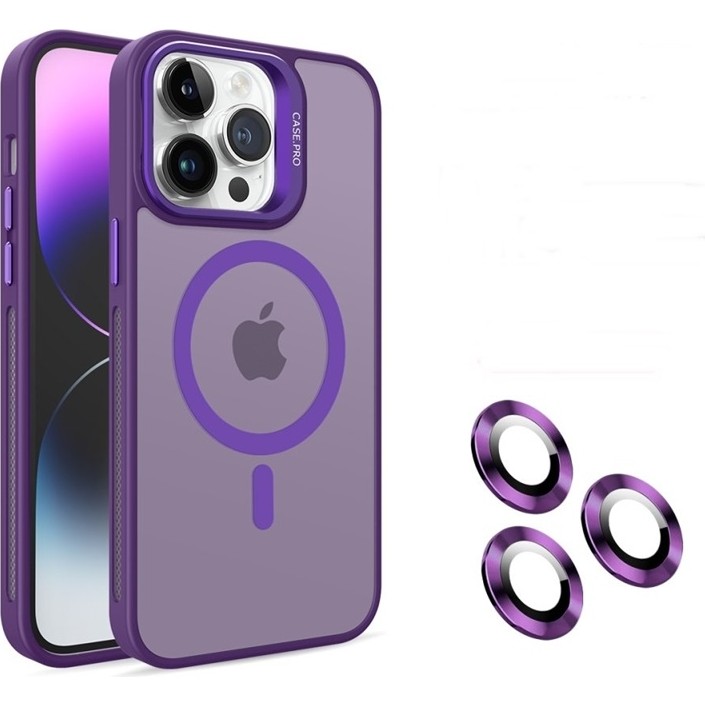 Case Street Apple iPhone 14 Pro Max Kılıf Magsafeli Standlı Sert Mika + Lens Koruyucu Derin Mor Cep Telefonu Kılıfı Fiyatı