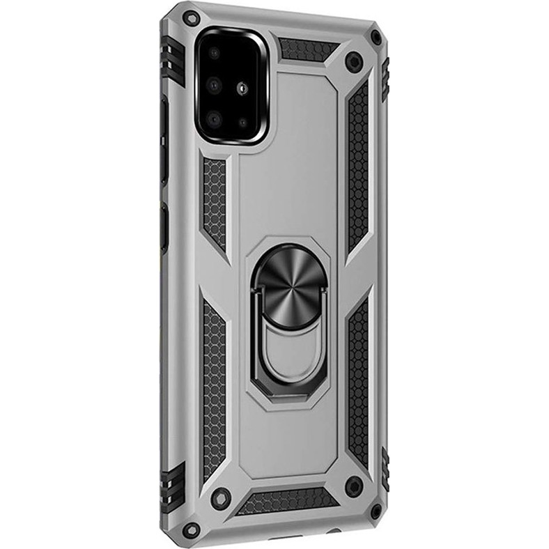 Case Street Samsung Galaxy A71 Kılıf Vega Standlı Yüzüklü Mıknatıslı + Nano Glass Gümüş Cep Telefonu Kılıfı Fiyatı