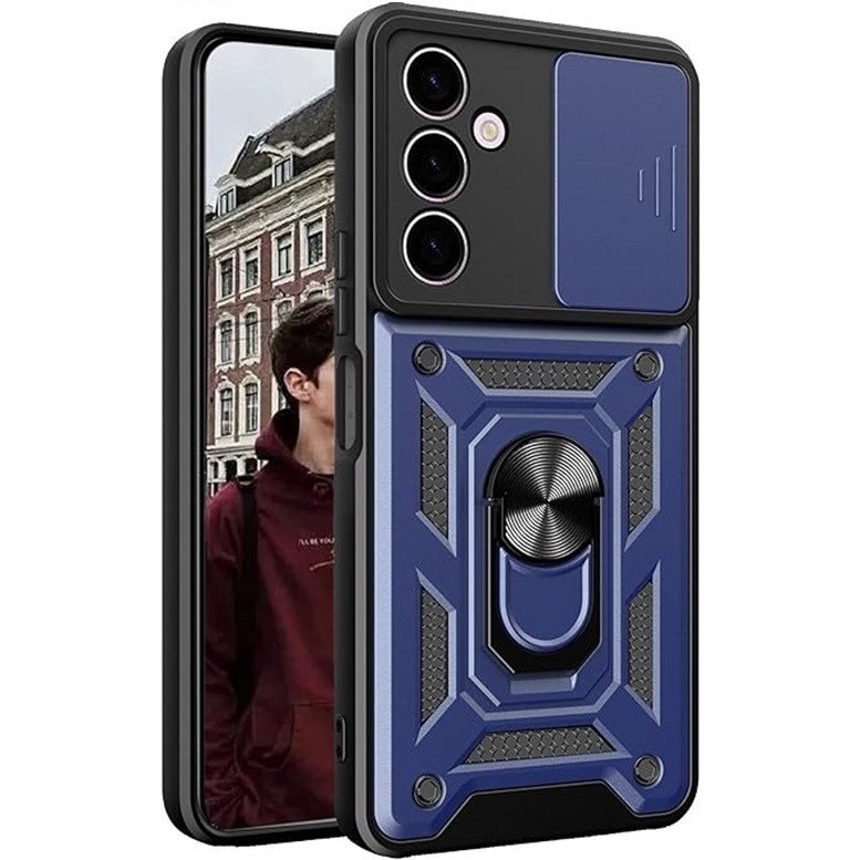 Case Street Samsung Galaxy S24 Kılıf Sert Silikon Tank Aramid Sürgülü Vega Yüzüklü Lacivert Cep Telefonu Kılıfı Fiyatı