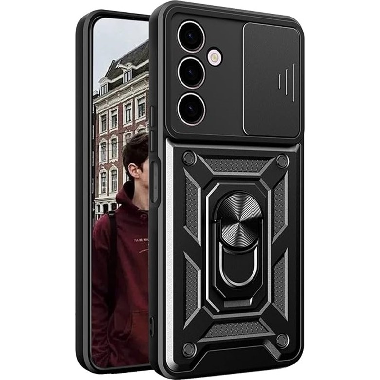 Case Street Samsung Galaxy S24 Kılıf Sert Silikon Tank Aramid Sürgülü Vega Yüzüklü Siyah Cep Telefonu Kılıfı Fiyatı