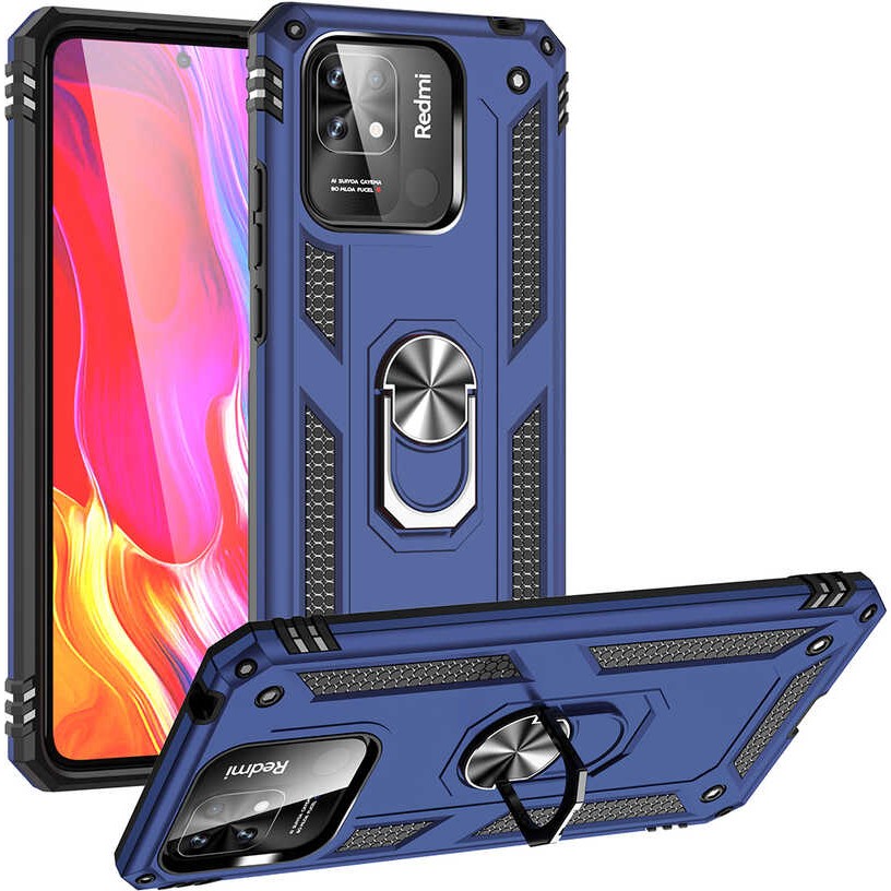 Case Street Xiaomi Poco C40 Kılıf Vega Sert Silikon Tank Standlı Yüzüklü Mıknatıslı+Nano Lacivert Cep Telefonu Kılıfı Fiyatı