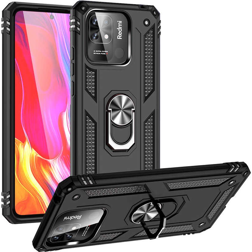 Case Street Xiaomi Redmi 10C Kılıf Vega Sert Silikon Tank Standlı Yüzüklü Mıknatıslı+Nano Siyah Cep Telefonu Kılıfı Fiyatı