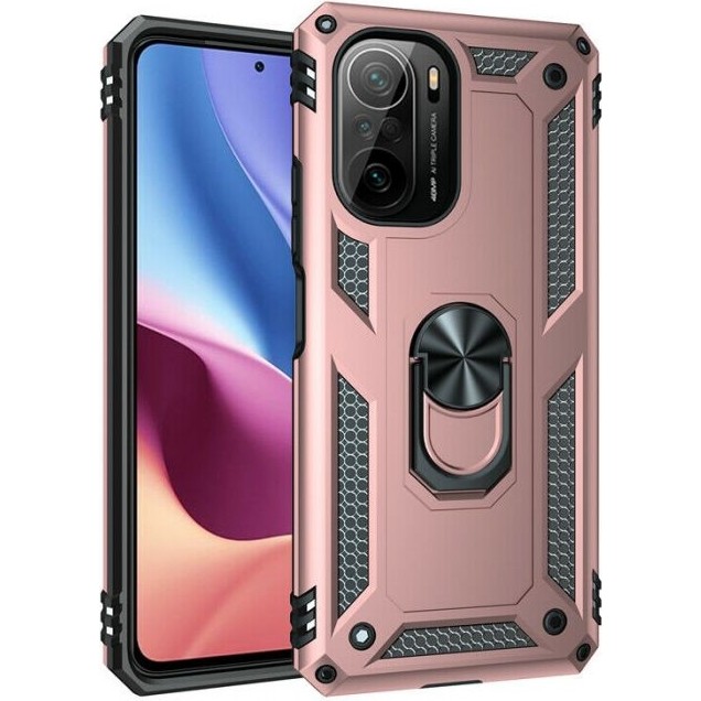 Case Street Xiaomi Redmi K40 Kılıf Vega Tank Koruma Standlı Yüzüklü Mıknatıslı+Nano Glass Bronz Cep Telefonu Kılıfı Fiyatı