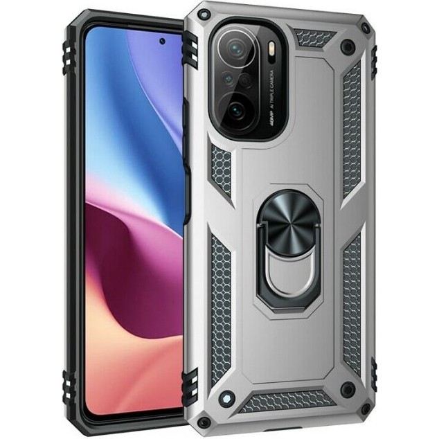 Case Street Xiaomi Redmi K40 Kılıf Vega Tank Koruma Standlı Yüzüklü Mıknatıslı+Nano Glass Gümüş Cep Telefonu Kılıfı Fiyatı
