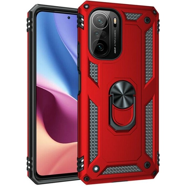 Case Street Xiaomi Redmi K40 Kılıf Vega Tank Koruma Standlı Yüzüklü Mıknatıslı+Nano Glass Kırmızı Cep Telefonu Kılıfı Fiyatı