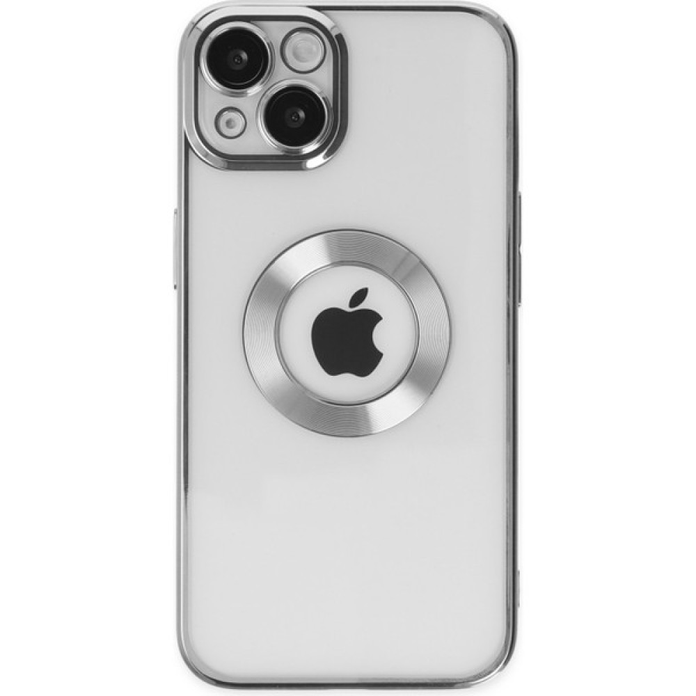 Caseart Apple iPhone 13 Kapak Yanları Renkli Lens Korumalı Logo Gösteren Şeffaf Luxury Silikon Kılıf - Gri Cep Telefonu Kılıfı Fiyatı