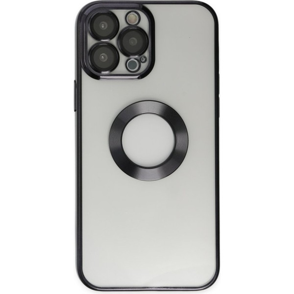 Caseart Apple iPhone 13 Pro Kapak Yanları Renkli Lens Korumalı Logo Gösteren Şeffaf Luxury Silikon Kılıf - Siyah Cep Telefonu Kılıfı Fiyatı