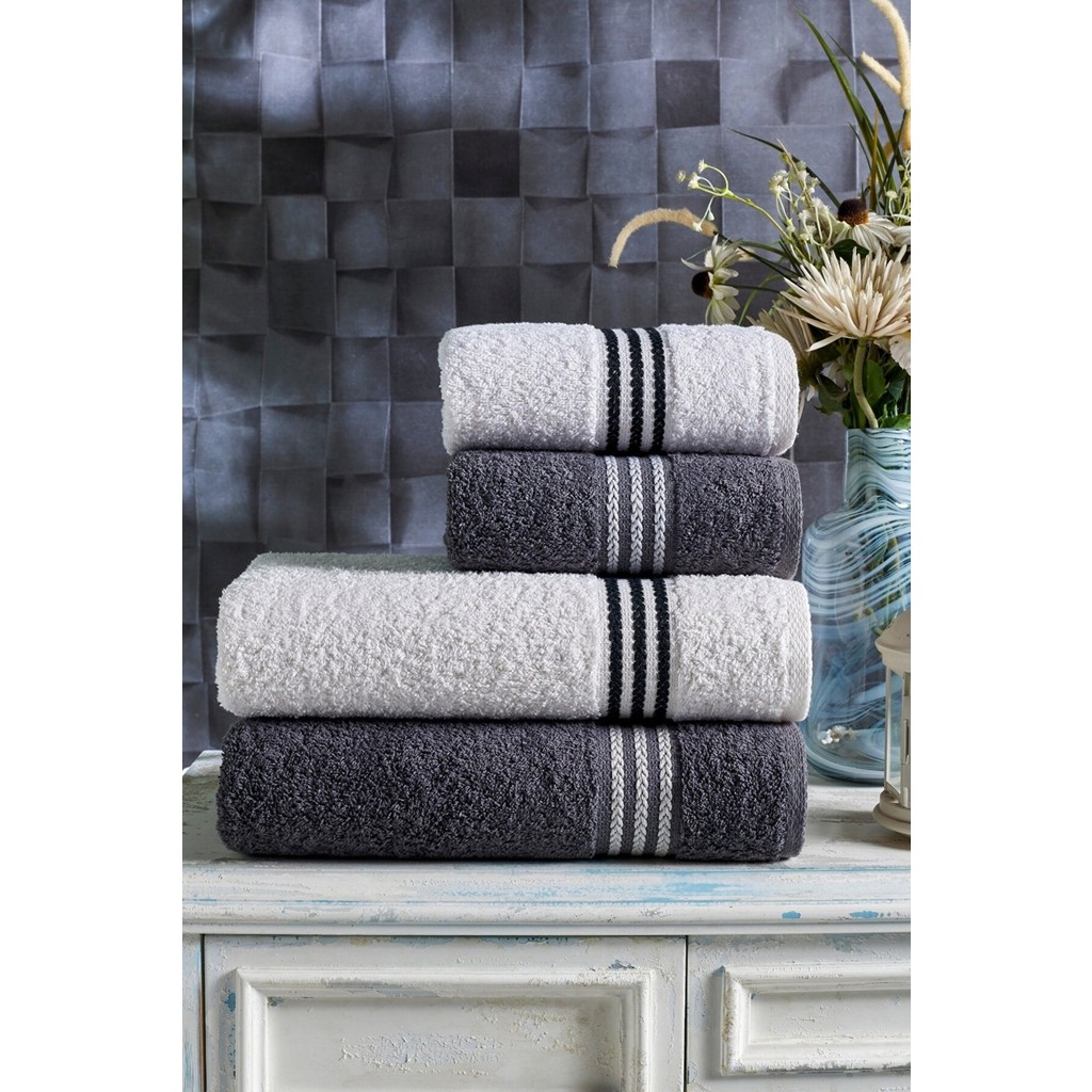 Casnack 4'lü Banyo Havlu Seti Pamuk Materyal 70 x 140 cm ve 50 x 90 cm Yumuşak Dokulu - Beyaz - Antrasit - 70 x 140 cm - 50 x 90 cm El / Yüz Havlusu Fiyatı