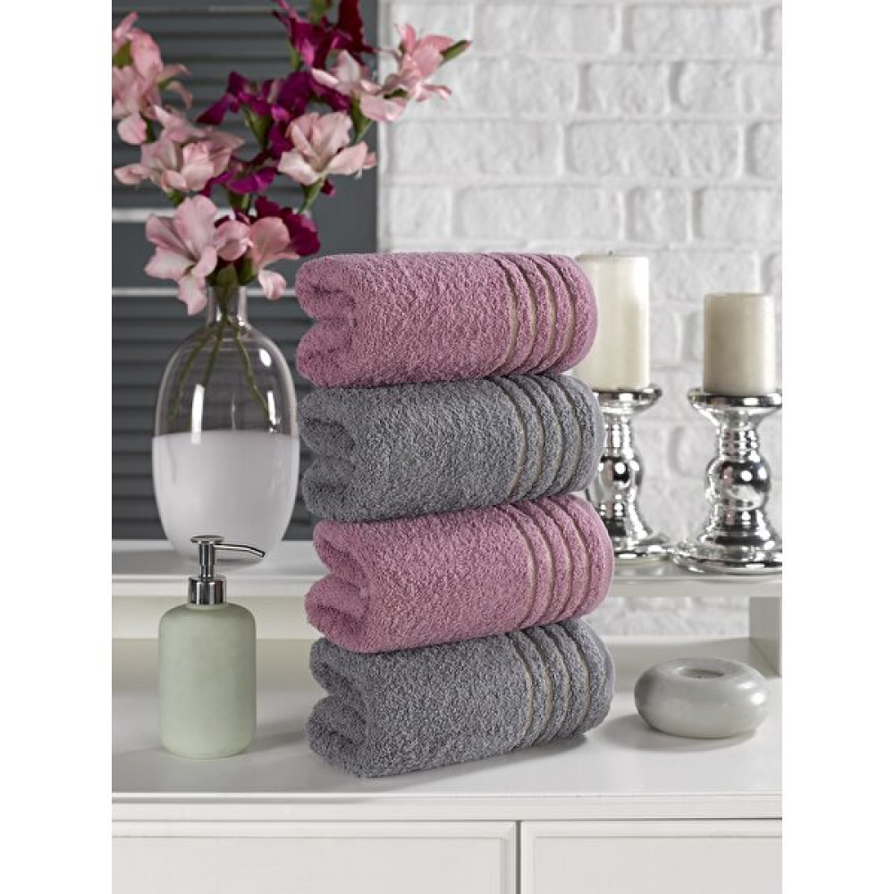 Casnack Diana Havlu Seti 4/'Lü 800 gr. 50 x 90 cm - Mürdüm - Gri Banyo Havlusu Fiyatı