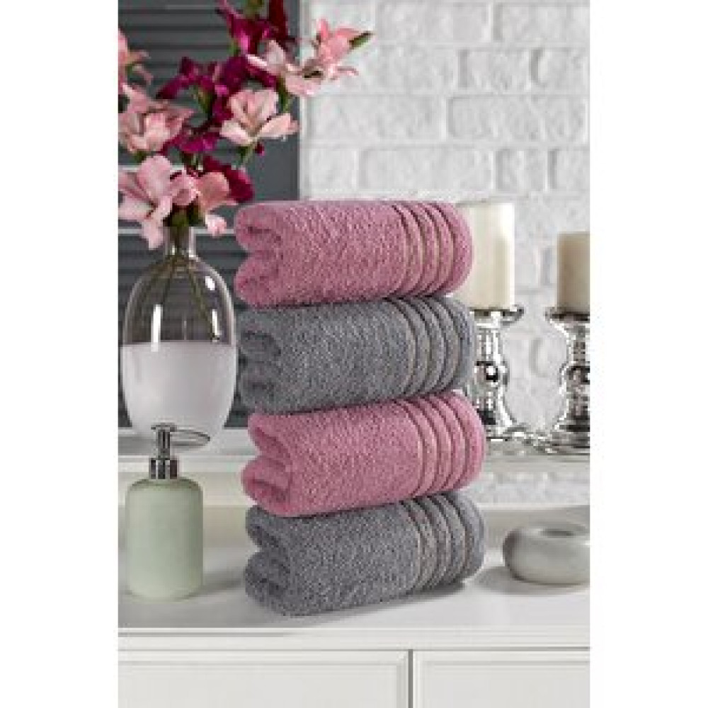 Casnack Diana Havlu Seti 4'lü 800gr. 50x90cm Mürdüm - Antrasit Banyo Havlusu Fiyatı
