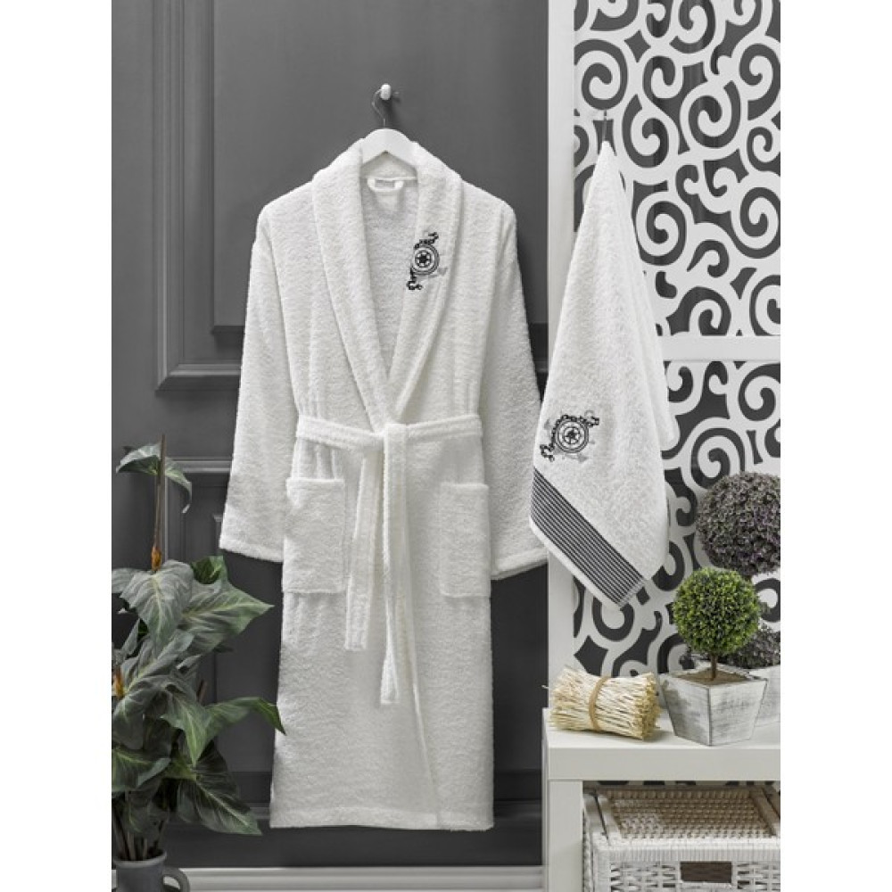 Casnack Lavanta Havlulu Bornoz 2li Set - L-XL - Gri - Beyaz Bornoz Fiyatı