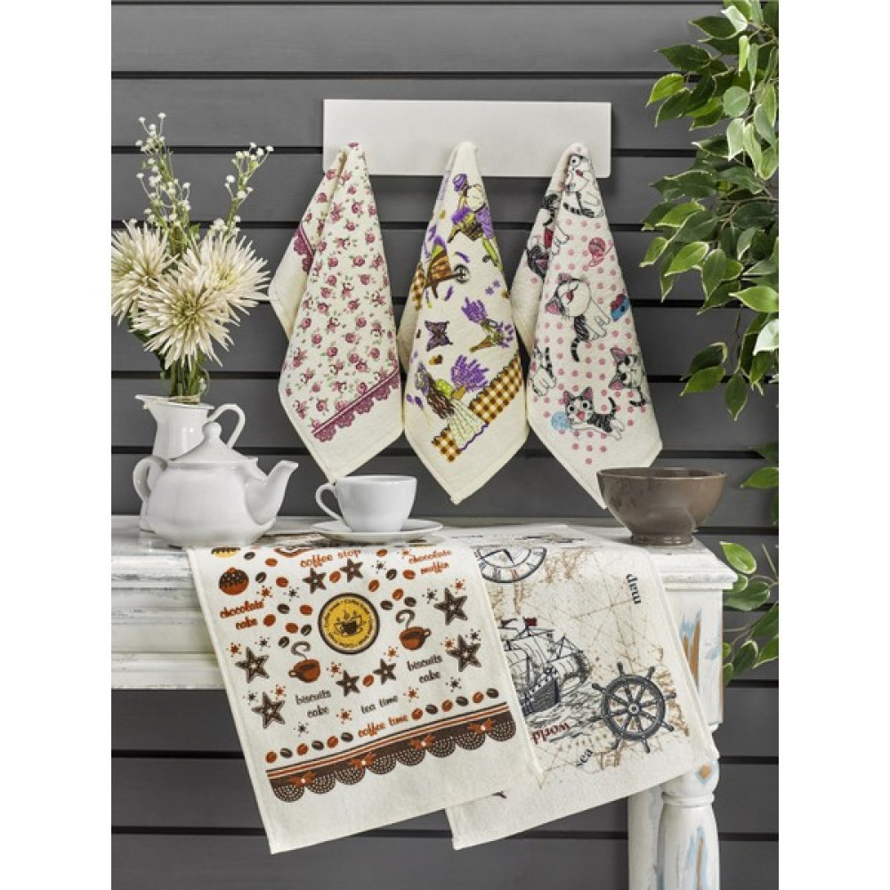 Casnack Nora 5 Adet Baskılı Atlas Mutfak Havlusu Seti 30X50 - Renkli - 30 x 50 cm El / Yüz Havlusu Fiyatı