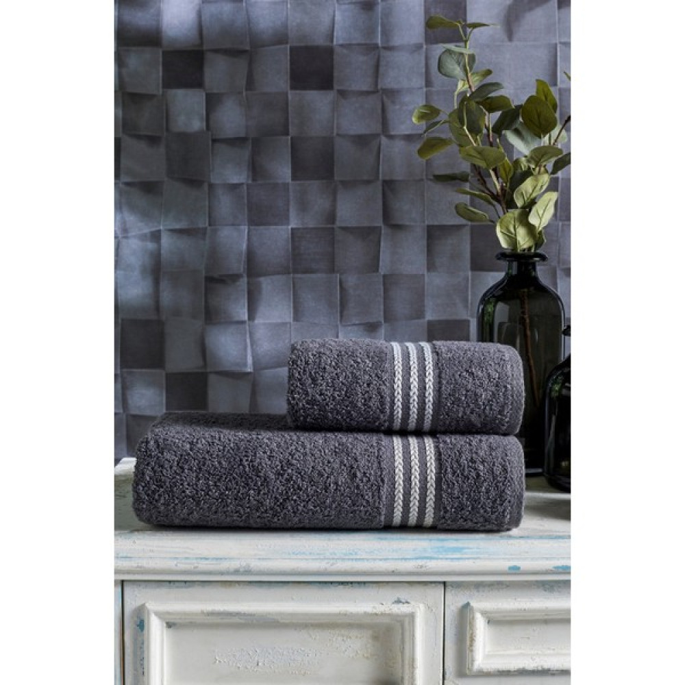 Casnack Veronica 2'li Banyo Havlu Seti 70 x 140 cm - 50 x 90 cm - Antrasit Banyo Havlusu Fiyatı