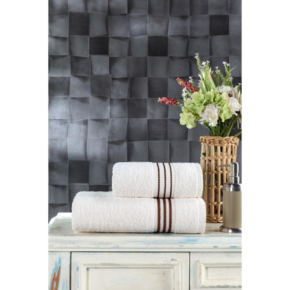 Casnack Veronica 2'li Banyo Havlu Seti ( 70x140 cm - 50x90 cm) - Ekru - Kahve - 70 x 140 cm - 50 x 90 cm Banyo Havlusu Fiyatı