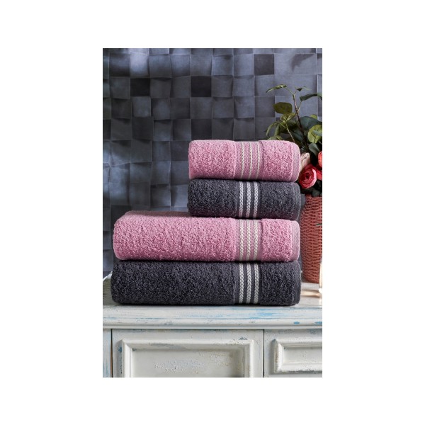 Casnack Veronica 4'lü Banyo Havlu Seti - 70 x 140 cm - 50 x 90 cm - Gri - Pudra El / Yüz Havlusu Fiyatı