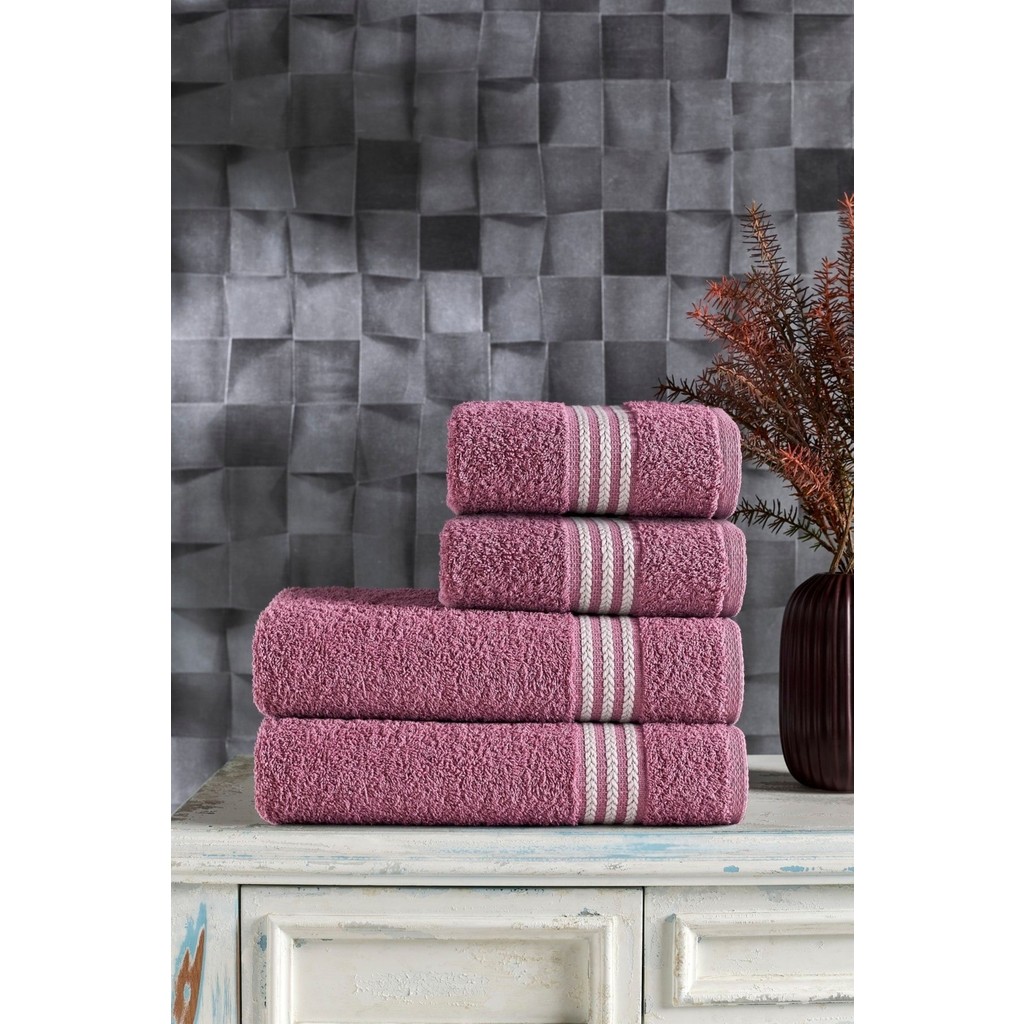 Casnack Veronica 4'lü Banyo Havlu Seti - 70 x 140 cm - 50 x 90 cm - Mürdüm El / Yüz Havlusu Fiyatı
