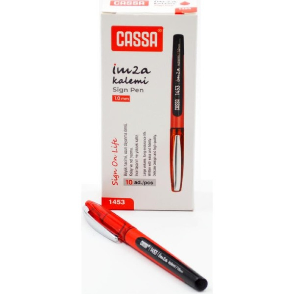 Cassa 1453 Imza Kalemi 1.0 mm 10 Adet Kırmızı Jel Mürekkepli (Roller) Kalem Fiyatı