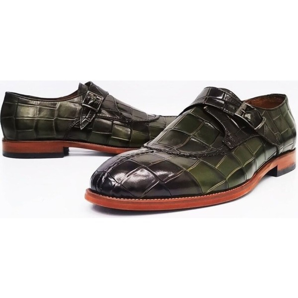 Cassido Shoes Cassido Hakiki Deri Krokodil Baskı Erkek Tokalı Haki Renk Klasik Ayakkabı Erkek Klasik Ayakkabılar Fiyatı