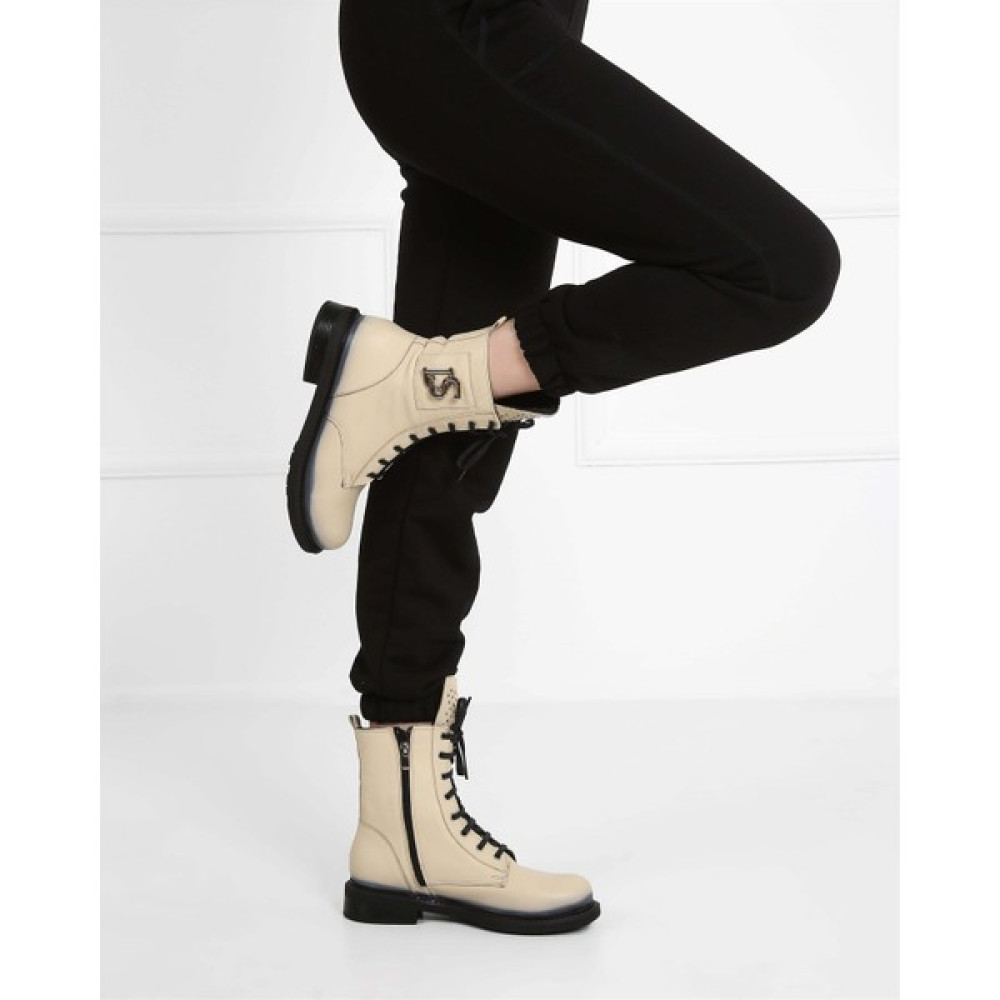 Cassido Shoes Hakiki Deri Trop Detaylı Fermuarlı Bej Kadın Bot Kadın Botları Fiyatı