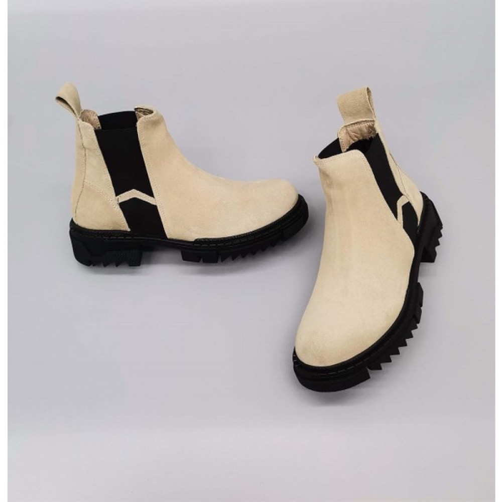 Cassido Shoes Kadın Hakiki Süet Deri Yanları Lastikli Bej Chelsea Bot Kadın Botları Fiyatı