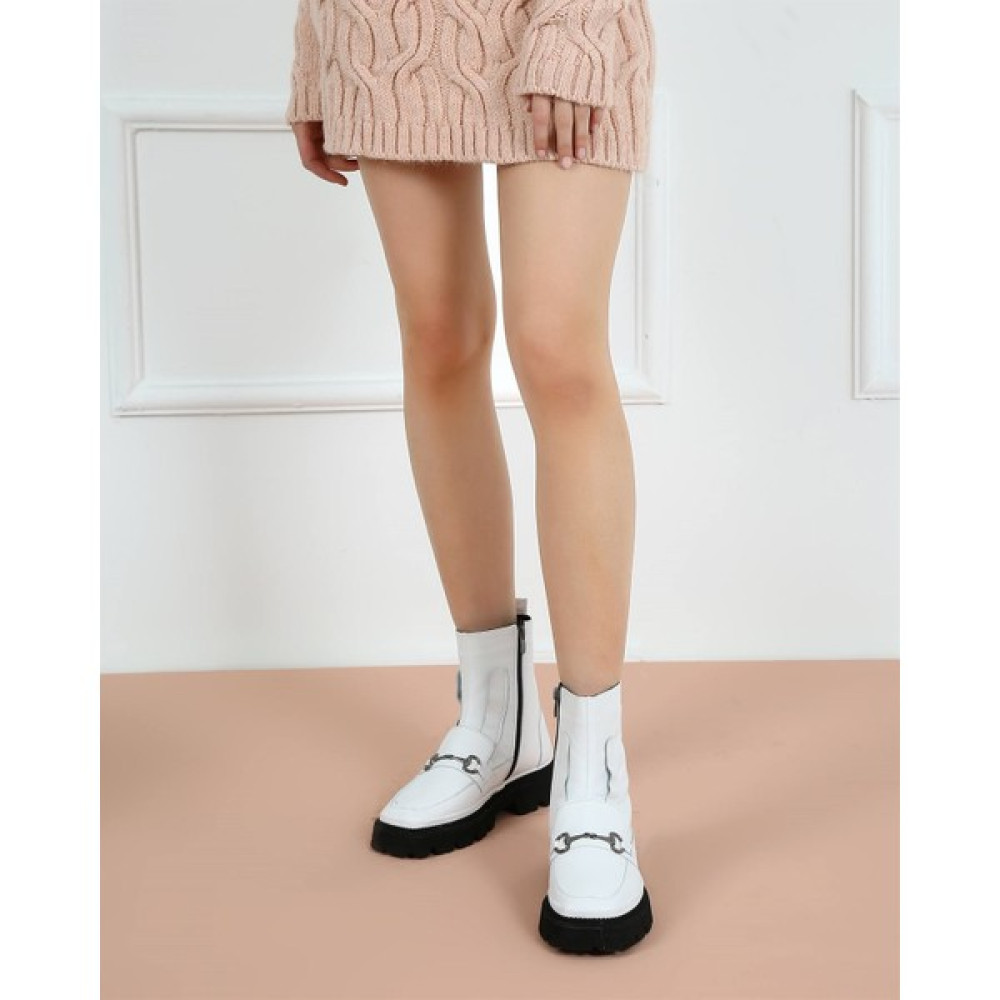 Cassido Shoes Kadın Hakiki Yumuşak Deri Önü Tokalı Yandan Fermuarlı Beyaz Bot Kadın Botları Fiyatı