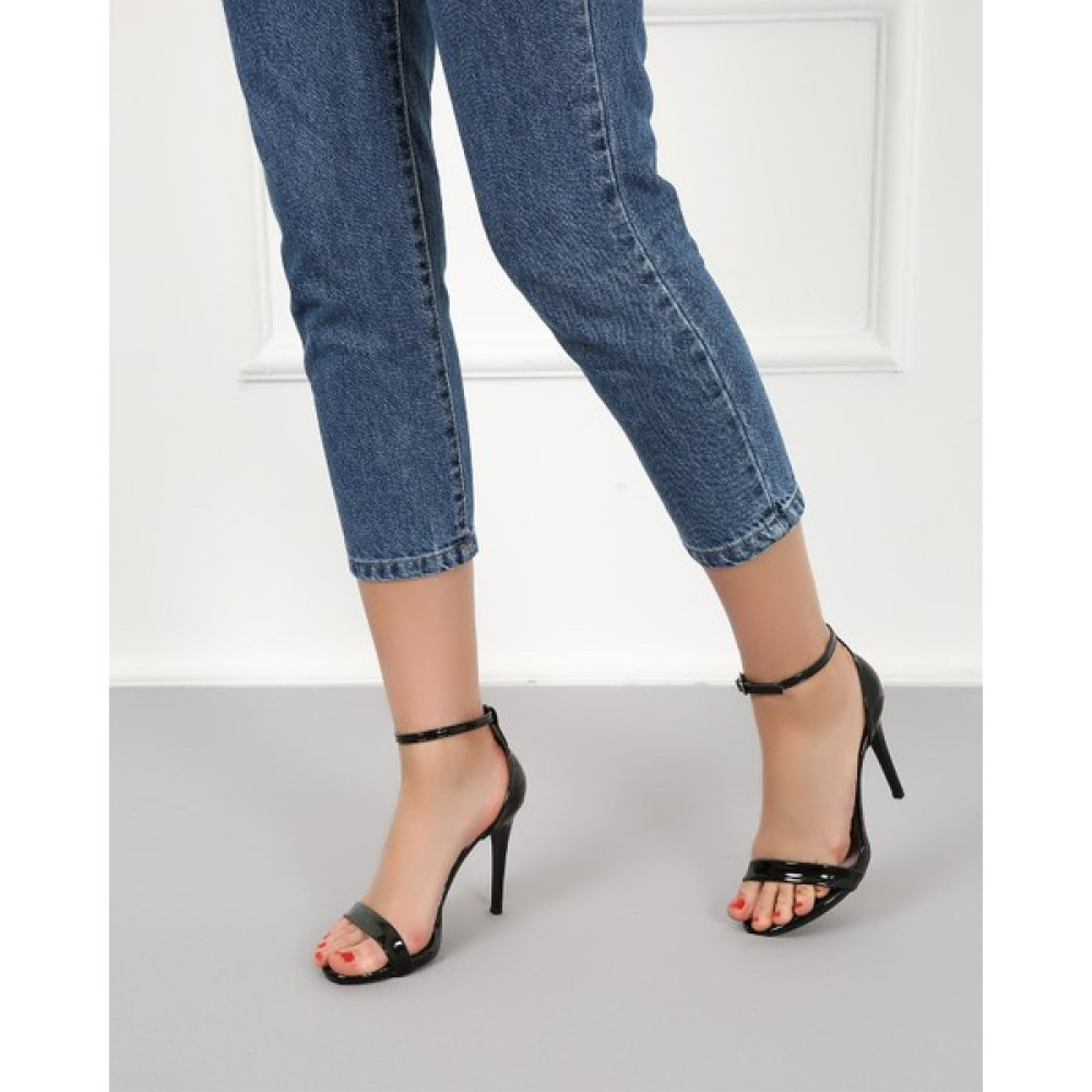 Cassido Shoes Tek Bantlı Ince Topuklu Siyah Rugan Yazlık Kadın Topuklu Ayakkabı ve Çanta Topuklu Ayakkabı Fiyatı