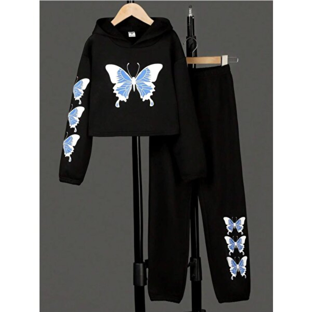 Casual Style Casualstyle Kız Çocuk Siyah Sweatshirt ve Eşofman Altı Kelebek Baskılı Takım Kız Çocuk Giyim Takımı Fiyatı