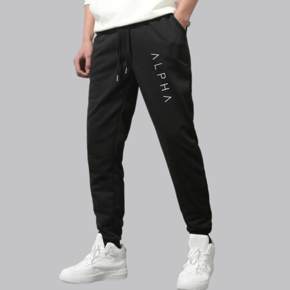 Casual Style Erkek Siyah Eşofman Altı Alpha Baskılı Kışlık Lastikli Paça Erkek Eşofman Fiyatı