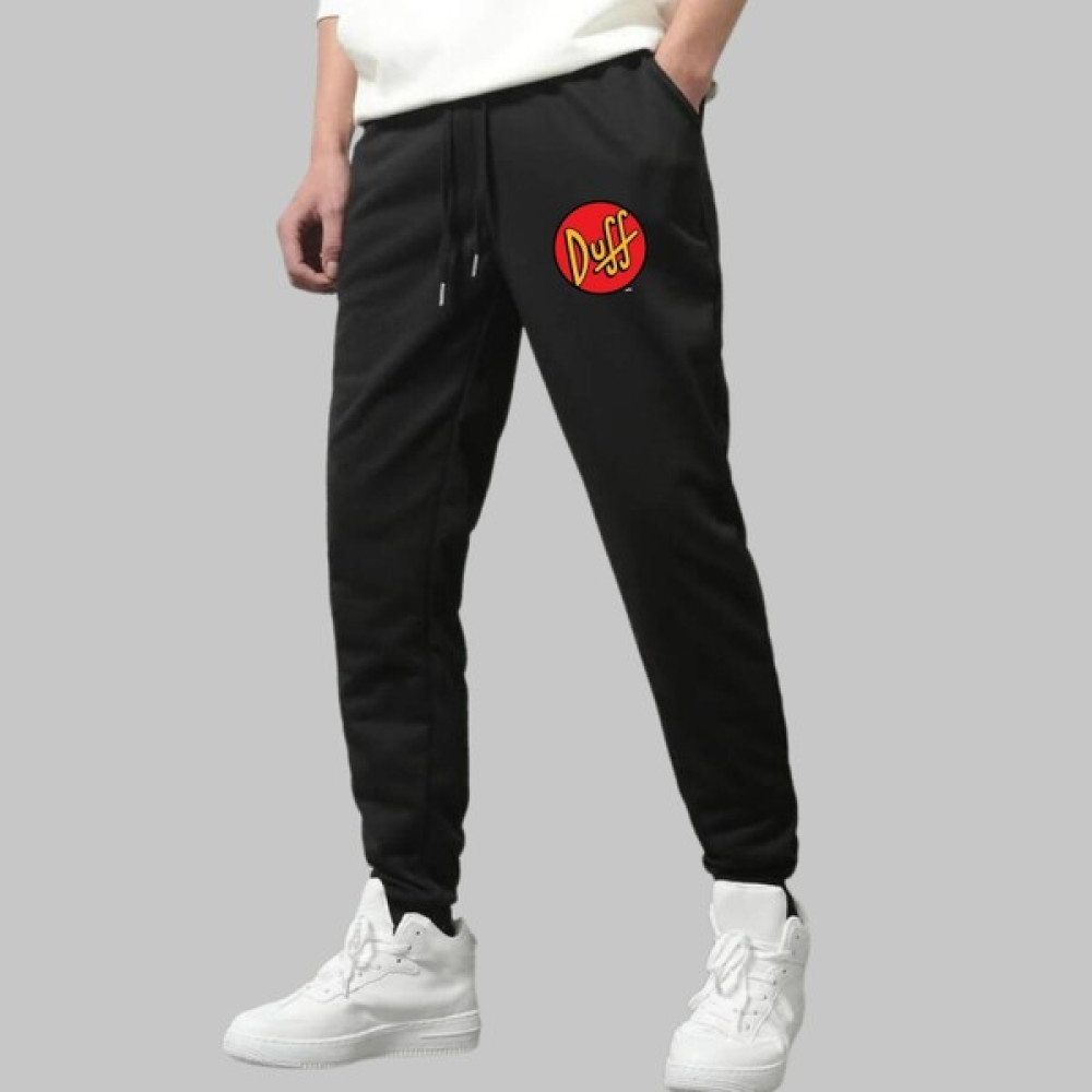 Casual Style Erkek Siyah Eşofman Altı Duff Baskılı Kışlık Lastikli Paça Erkek Eşofman Fiyatı
