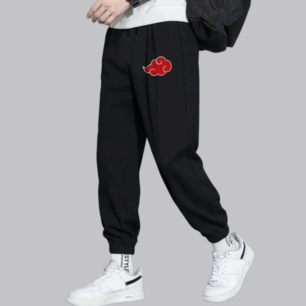 Casual Style Erkek Siyah Eşofman Altı Kırmızı Duman Baskılı Kışlık Lastikli Paça Erkek Eşofman Fiyatı
