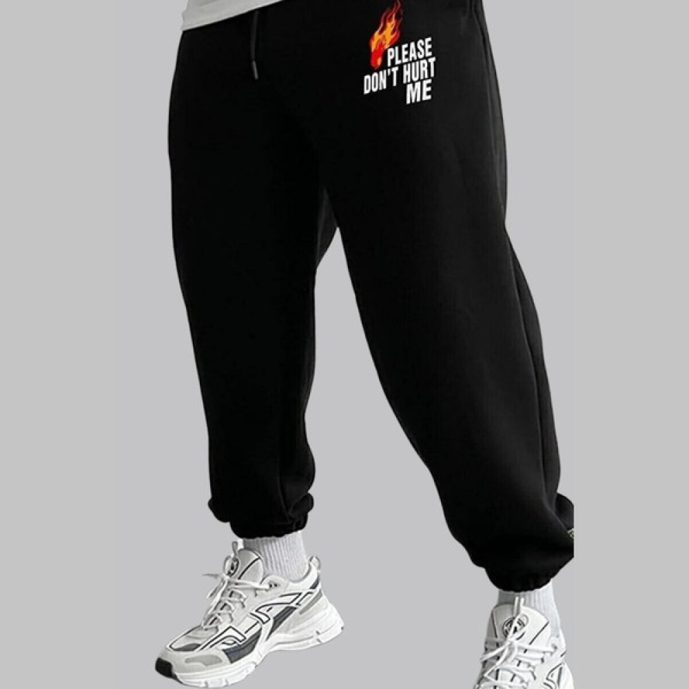 Casual Style Erkek Siyah Eşofman Altı Please Don't Hurt Me Baskılı Kışlık Lastikli Paça Erkek Eşofman Fiyatı