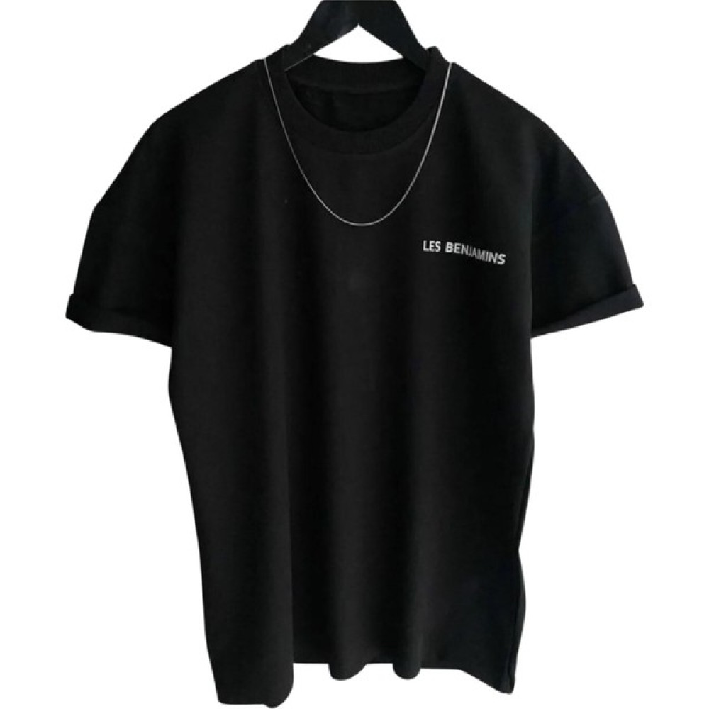 Casual Style Erkek Siyah Les Benjamin Yazılı Oversize Bisiklet Yaka Pamuklu Kısa Kol T-Shirt Erkek T-shirt Fiyatı