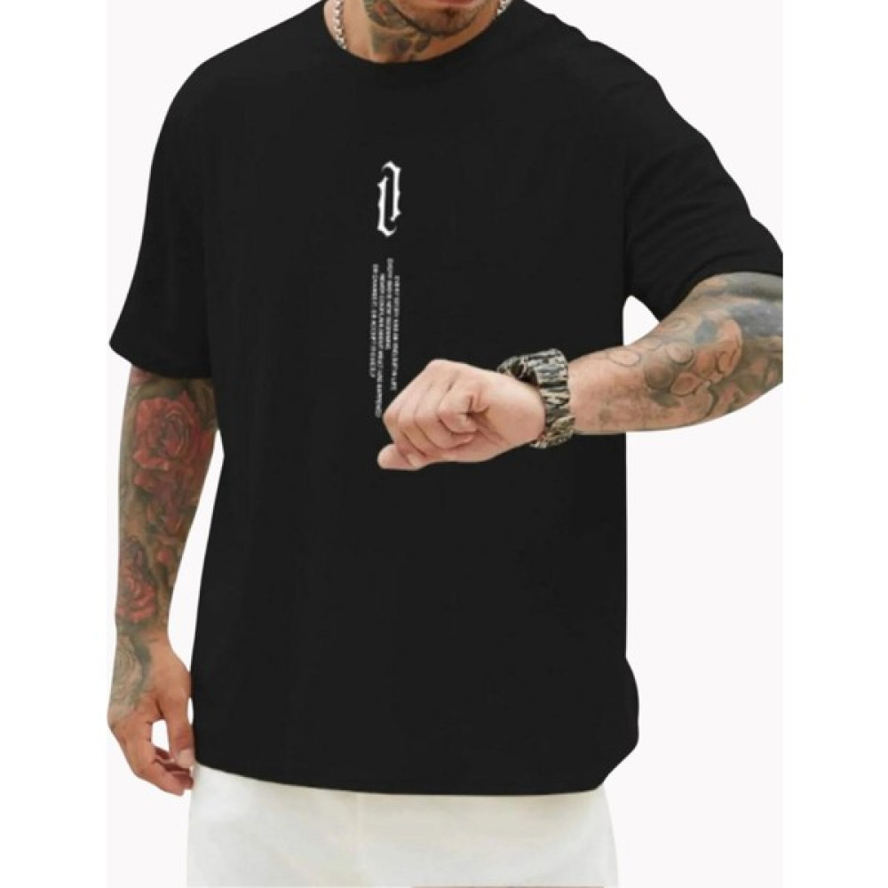 Casual Style Erkek Siyah Özel Tasarım Yazılı Baskılı Bol Kesim Oversize Bisiklet Yaka Pamuklu Kısa Kol T-Shirt Erkek T-shirt Fiyatı