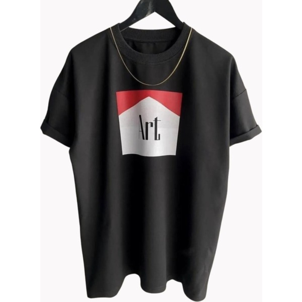 Casual Style Erkek Siyah Trend Kırmızı ve Beyaz Art Yazılı Baskılı Oversize Bisiklet Yaka Pamuklu Kısa Kol T-Shirt Erkek T-shirt Fiyatı