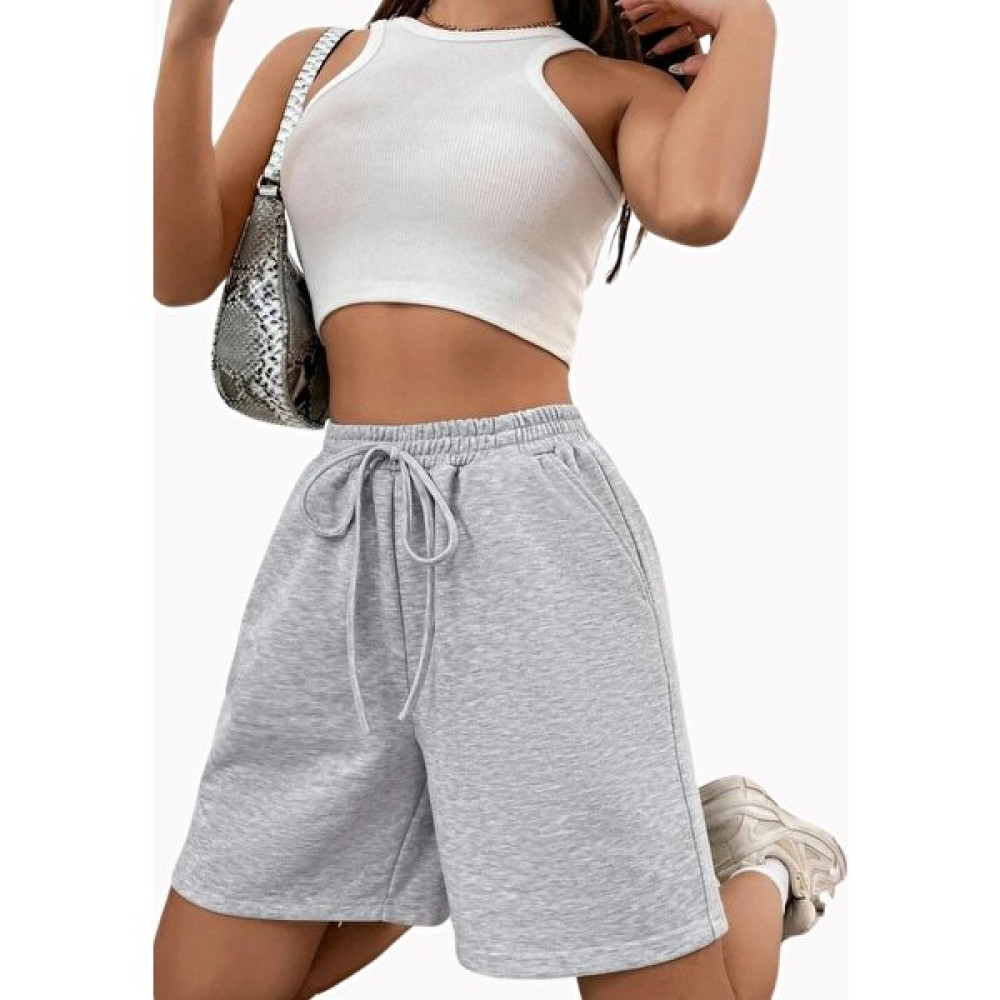 Casual Style Kadın Gri Rahat Kesim Baskısız Düz Gri Penye Şort Bayan Şort Fiyatı