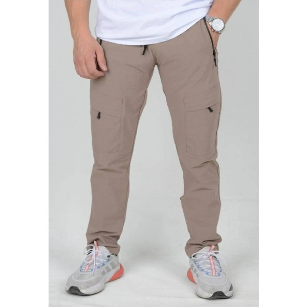 Casual Suit Erkek Bej Slim Fit Cepli Beli Lastikli Paraşüt Kumaş Spor Pantolon Erkek Pantolon Fiyatı