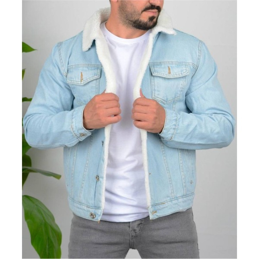 Casual Suit Erkek Buz Mavi Içi Kürklü Dar Kesim Kot Ceket Erkek Mont Fiyatı