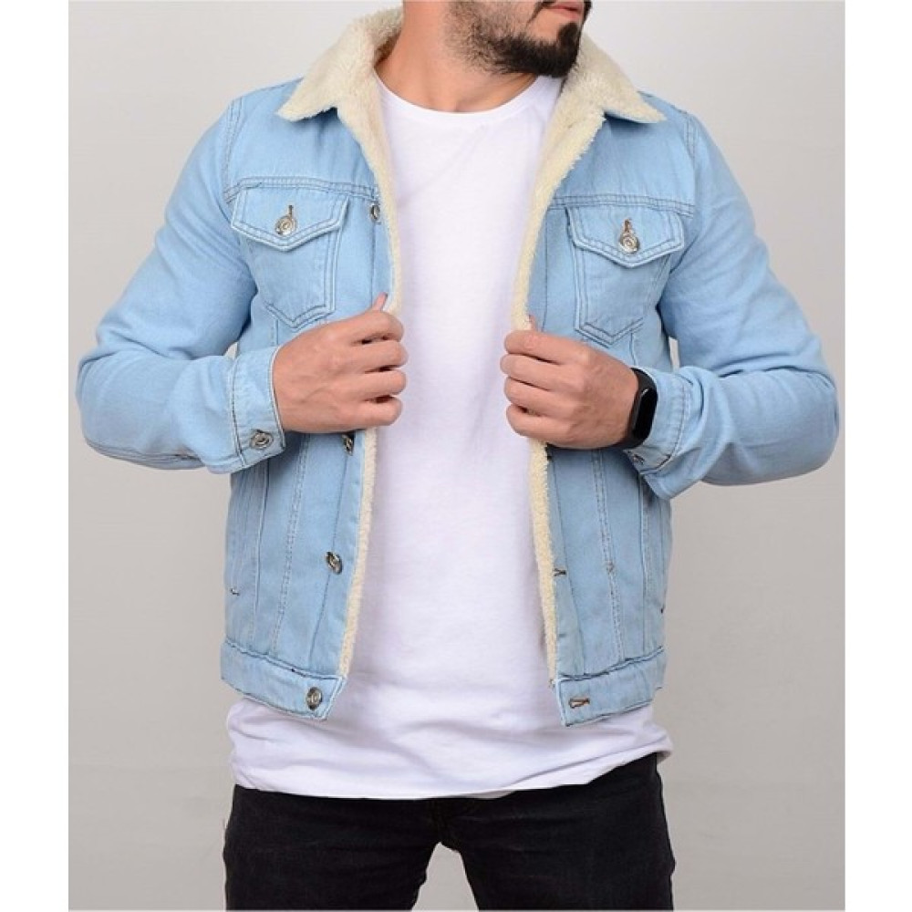 Casual Suit Erkek Buz Mavisi Slim Fit Içi Kürklü Kot Ceket Erkek Mont Fiyatı
