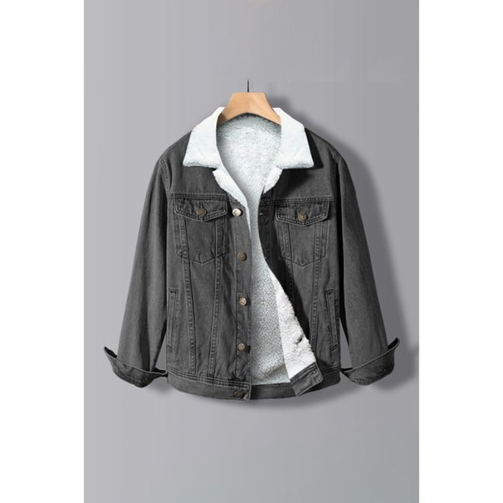 Casual Suit Erkek Gri Içi Kürklü Dar Kesim Kot Ceket Erkek Ceket Fiyatı
