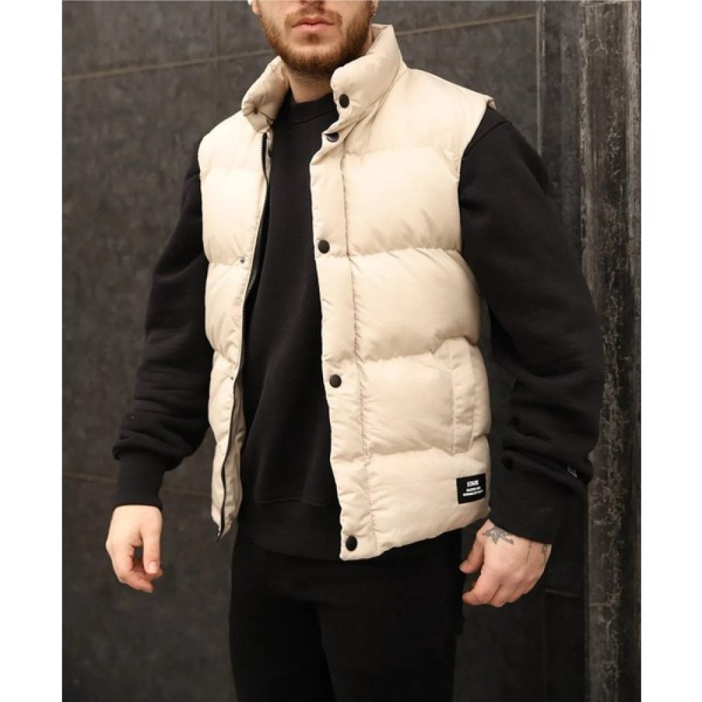 Casual Suit Erkek Krem Dar Kesim Yüksek Dolumlu Şişme Yelek Erkek Yelek Fiyatı
