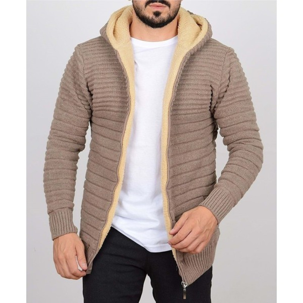 Casual Suit Erkek Krem Slim Fit Içi Kürklü Kapüşonlu Kalın Hırka Erkek Hırkalar Fiyatı