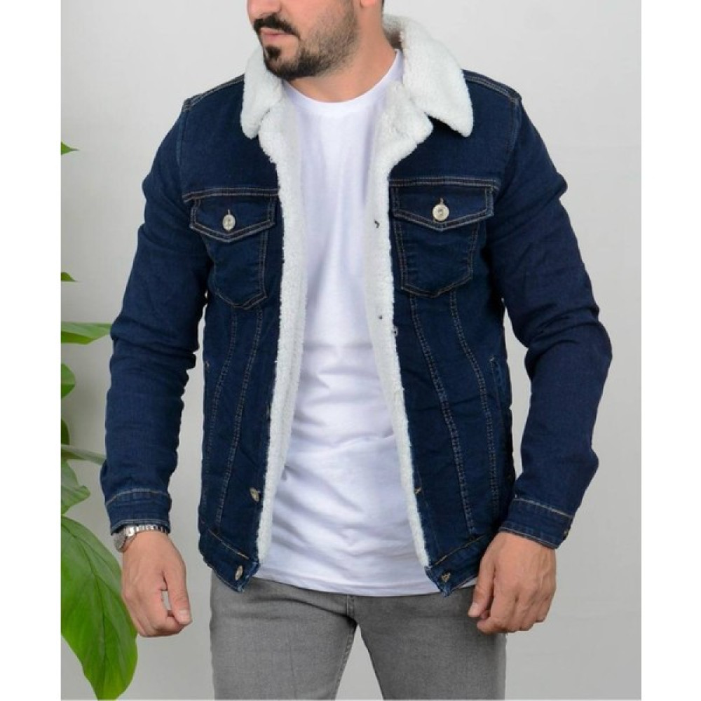 Casual Suit Erkek Lacivert Içi Kürklü Dar Kesim Kot Ceket Erkek Mont Fiyatı