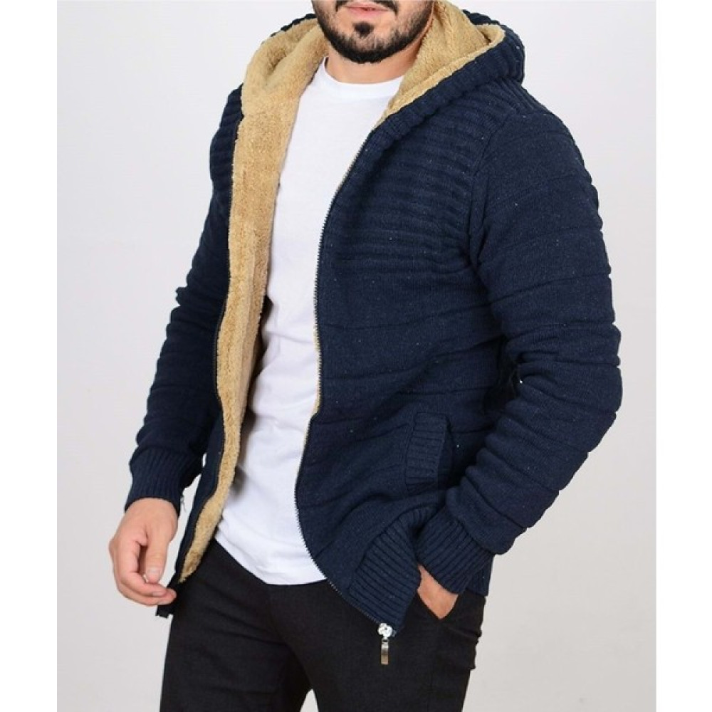 Casual Suit Erkek Lacivert Slim Fit Içi Kürklü Kapüşonlu Kalın Hırka Erkek Hırkalar Fiyatı