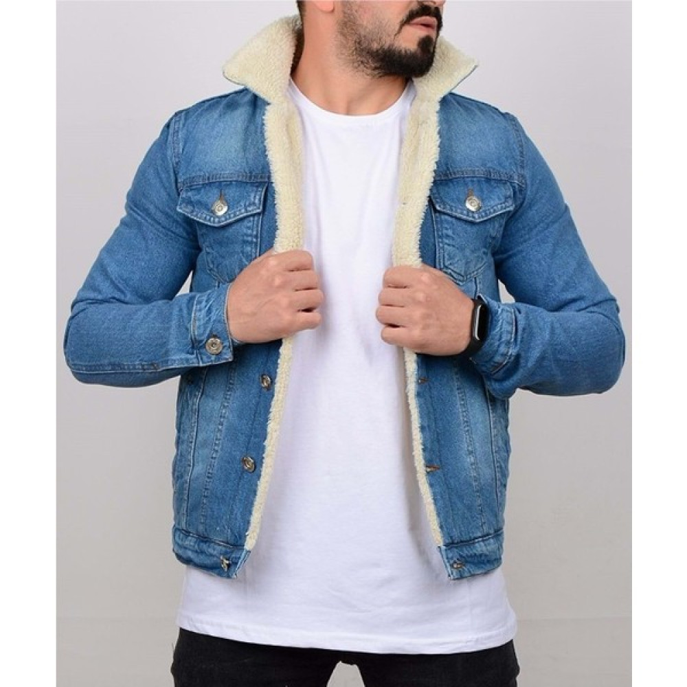 Casual Suit Erkek Mavi Slim Fit Içi Kürklü Kot Ceket Erkek Mont Fiyatı