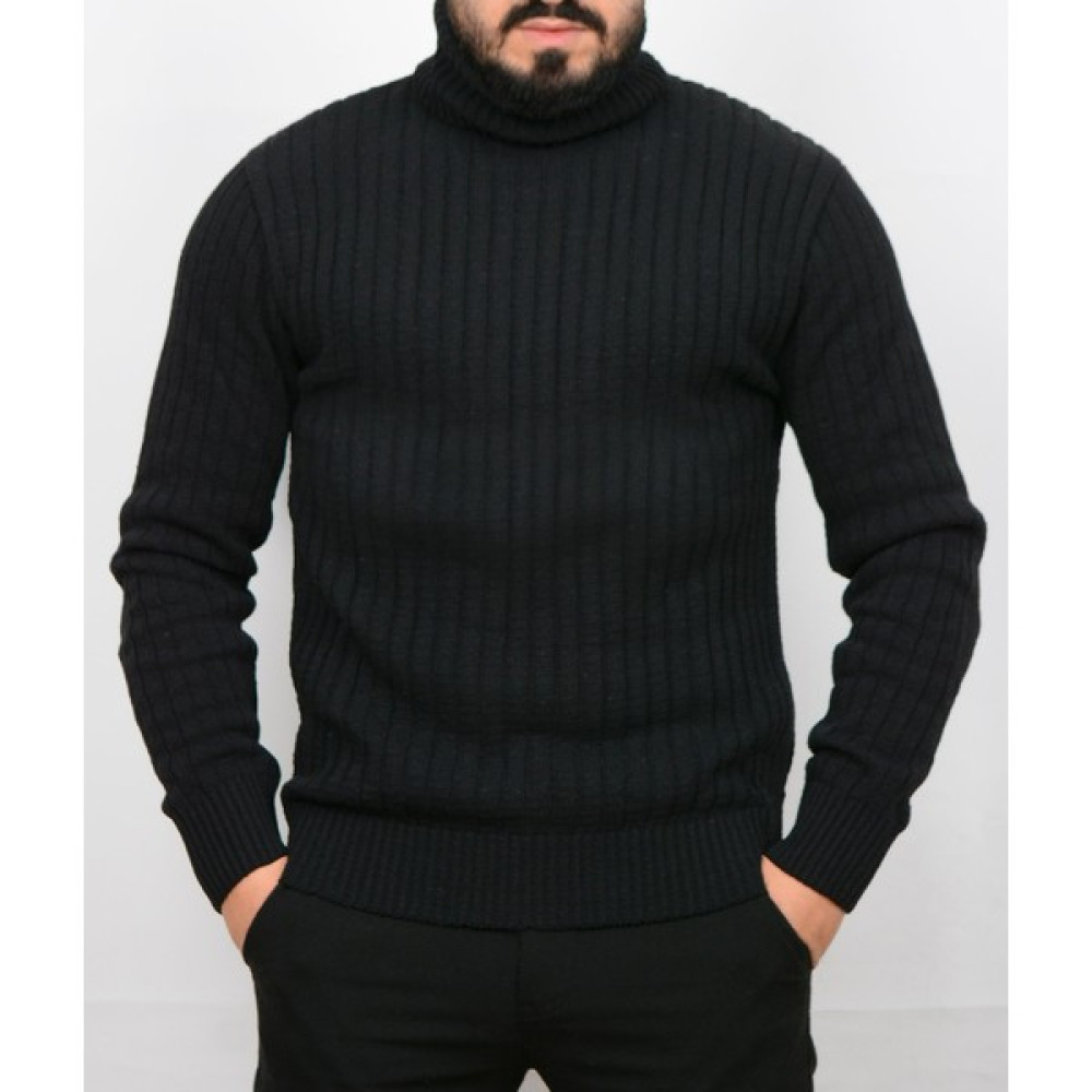 Casual Suit Erkek Siyah Balıkçı Yaka Dar Kesim Triko Kazak Erkek Kazak & Süveter & Triko Fiyatı