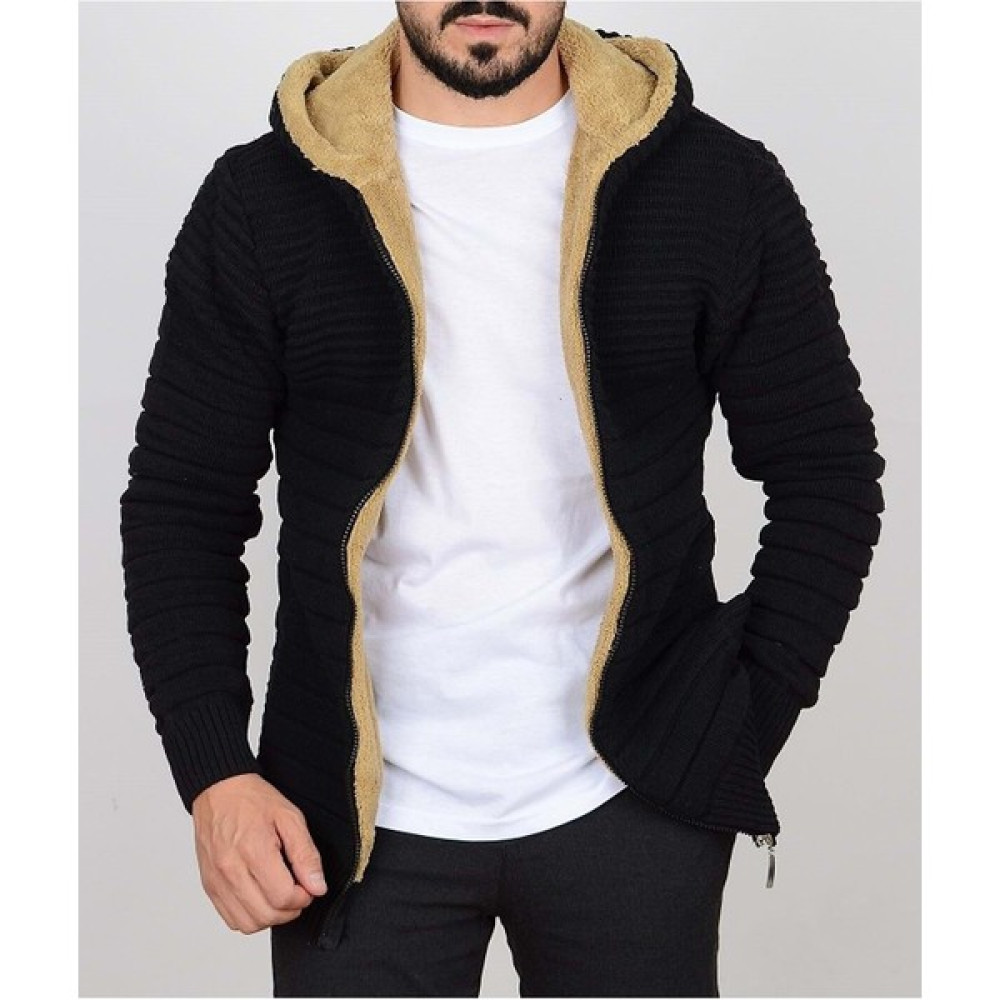 Casual Suit Erkek Siyah Slim Fit Içi Kürklü Kapüşonlu Kalın Hırka Erkek Hırkalar Fiyatı