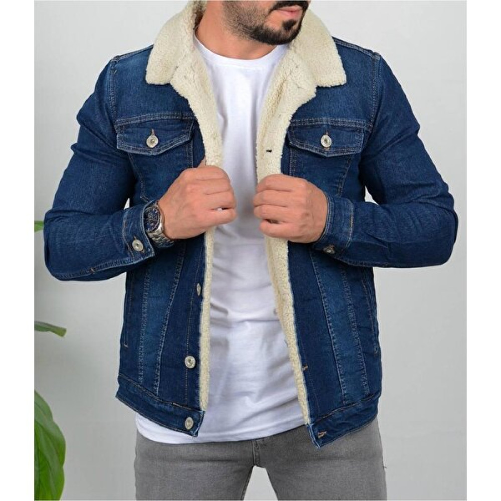 Casual Suit Erkek Taşlanmış Mavi Içi Kürklü Dar Kesim Kot Ceket Erkek Mont Fiyatı